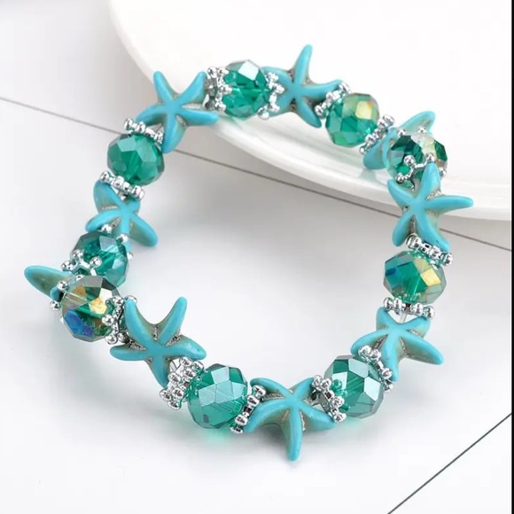 Turquoise Blue Starfish Beaded Beach Bracelets Natural Stone NEW NWT - Picture 2 of 4